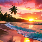 **

A vibrant sunset over a tropical beach, capturing the vivid colors and serene atmosphere. Focus on conveying emotion through the visual.

**